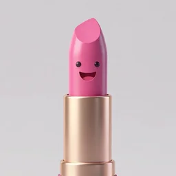 pink lipstick with a face on it, detailed, animated, digital art, happy, realistic, inanimate object, in the style of cars movie