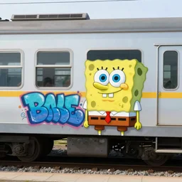 a picture of a graffiti on a train of spongebob