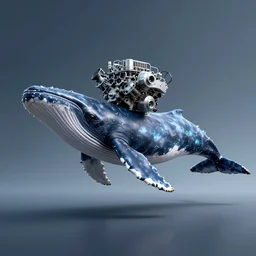 digital art of v 8 engine with the body of cachalot whale, hybrid!!!!!!!!!!!! hybrid!!!!!!!!!!!! hybrid!!!!!!!!!!!! of v 8 engine and cachalot, full - body, side view, wide angle, cyberpunk style