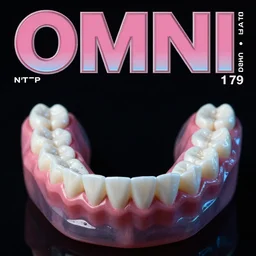 1979 OMNI Magazine Cover of a set of dentures. in cyberpunk style by Vincent Di Fate