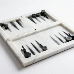 backgammon board made of white marble, elegant, product photography