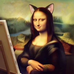 mona lisa as an anime cat girl, painterly, painting of the mona lisa with cat ears as an anime girl, pixiv, trending on artstation, beautiful, painting