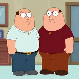 saul goodman in the style of family guy, standing next to peter griffin
