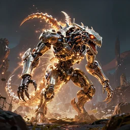 slitherfang machine mecanical creature van damm of horizon forbidden west horizon zero dawn radiating a glowing aura global illumination ray tracing hdr fanart arstation by ian pesty and alena aenami artworks in 4 k