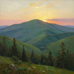 the green mountains sunset painting by ivan shishkin