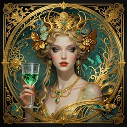 portrait of Absinthe failry, in style of Doom, in style of Midjourney, insanely detailed and intricate, golden ratio, elegant, ornate, female ephemeral beauty, elite, ominous, haunting, matte painting, cinematic, art nouveau, cgsociety, James jean, Noah Bradley, Darius Zawadzki, Greg Rutkowski, vivid and vibrant