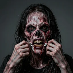 ripping off a fake face revealing the true monster inside 8 k creepy hyperrealism horror art