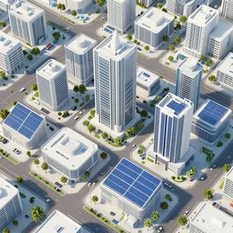 Solarpunk cityblock. Bird's eye view