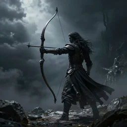 longbow manifested from shadow, high detail, fantasy, weapon, shadow magic