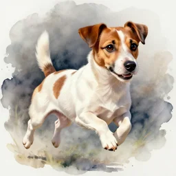 jack russel jumping, caricature, water color portrait, illustration, by beatrix potter