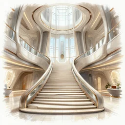 grand staircase of the titanic, futuristic design study, interior architecture study draft, very detailed
