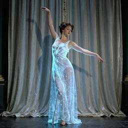 featured on cg society, by Marià Fortuny, movie still, enchanting, photo, a woman standing in front of a curtain, arabesque, a hologram