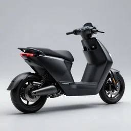 photo of a futuristic delivery scooter concept scooter, slick rims, black matte paintjob, tiranium racing exhaust, studio light, 8 5 mm, f / 1. 3