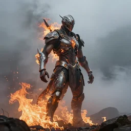 Fire as a creature of future , standing in the mist of fog ,highly detailed , photography, HD ,Realistic, fiction