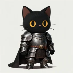 cute black cat wearing medieval suit of armor, illustration, concept art, art by wlop, dark, moody, dramatic