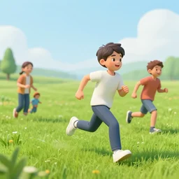 a kid running in a field of grass , Alena Aenami, Petros Afshar, Noah Bradley, Anton Fadeev, Anato Finnstark, Steve Henderson, Filip Hodas, Mark Keathley, Thomas Kinkade, Phil Koch, Gilbert Williams, Mike Winkelmann, Beeple