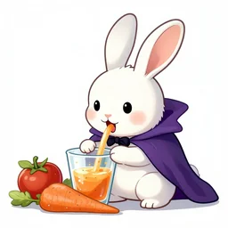 an adorable bunny vampire is sucking the juice out of vegetables because it\'s so hungry, there\'s a whole pile of vegetables that are filled with little bitemarks, watercolor illustration, by beatrix potter