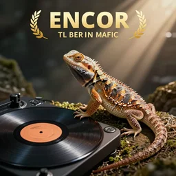 a lizard dj, digital art, artstation, playing records