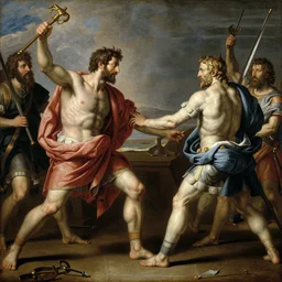 A 17th century Baroque Painting of Jerma985 assassinating Julius Caesar in Ancient Rome, grainy, realistic, very realistic, hyperrealistic, highly detailed, very detailed, extremely detailed, very neat, very epic, very cool, detailed, trending on artstation