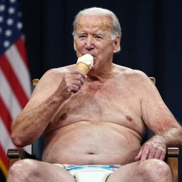 an award winning photo of extremely fat joe Biden eating an ice cream cone, he’s wearing a diaper