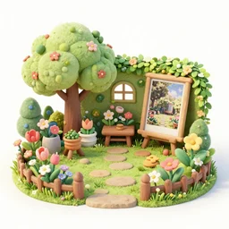 a very sweet and unique kinfergarden in a spring lovely day. 3 d. zbrush. beautiful lighting. old photo. watercolor.