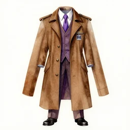 Doctor Who costume, concept art, watercolor, brown and purple