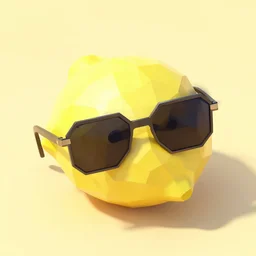 isometric polygonal lemon wearing polygonal sunglasses