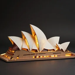 paper model of the Sidney Opera house, hyperrealistic, illuminated, very fine details, ornaments, fractal struktures, studio light, 8K, product photo, spotlight, dark background