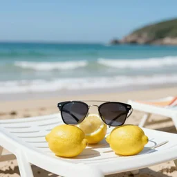 lemon with sunglasses lounging on the beach