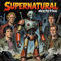 supernatural robot dectective, pulp cosmic horror book cover character art, portrait. artwork by robert k. abbett, harry bennett, ernest chiriacka, mitchell hooks, robert mcginnis