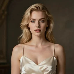 lady with blonde hair in a satin dress, unreal engine, octane render, realistic
