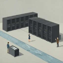 illustration of a data-center architecture or schema, security agent, datastream or river, painting by Jules Julien, Leslie David and Lisa Frank and Peter Mohrbacher and Alena Aenami and Dave LaChapelle muted colors with minimalism