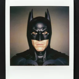 Polaroid Portrait of Andy Warhol wearing a A Batman Mask, taken in the 1970s, photo taken on a 1970s polaroid camera, grainy, real life, hyperrealistic, ultra realistic, realistic, highly detailed, epic, HD quality, 8k resolution, body and headshot, film still, front facing, front view, headshot and bodyshot, detailed face, very detailed face