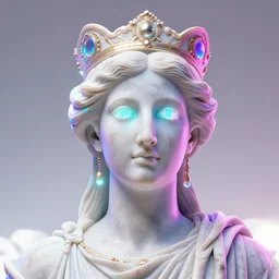 sci - fi cgartist wide shot anaglyph ambient occlusion rendering of a hyper realistic marble greek statuary regal goddess head glowing with embedded vaporwave leds product photo high key colored lighting, trending on artstation volumetric lighting