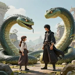 jason momoa as conan facing giant snake, fantasy