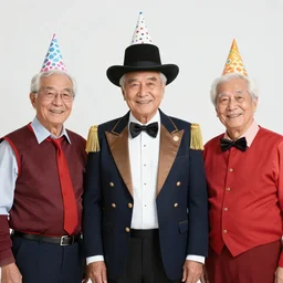 portrait of grandparents in his birthday party, wearing dictador costumes and party hat in 1 9 9 0, colorful kodachrome photography camera with strong flash on a cake explodes by the powers of many diabolical creepy cursed dolls, pieces of cake explode photo taken by martin parr