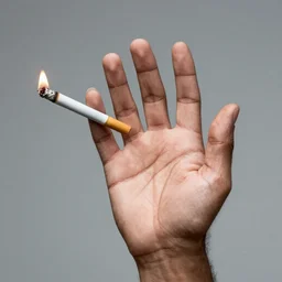 Omar Reda, Tim Booth, very accurate photo, very coherent image, hyper realistic photo of a human hand with a burning cigarette in it, exactly 4 fingers, very detailed, award-winning shot