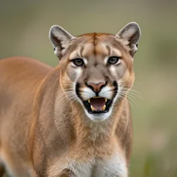 photograph of a mountain lion with a seemingly ecstatic expression and no visible ears
