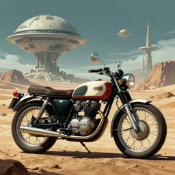 1 9 8 0 s vintage classic motorcycle, moebius and ralph mcquarrie style, retro sci - fi, blade runner 2 0 4 9, pulp sci - fi, technical illustration