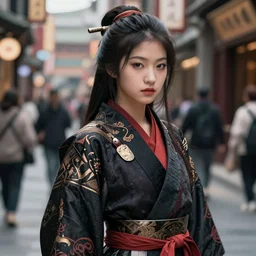 detailed ultrarealistic photography of street warrior art japanese girl, greg rutkowski, greg hildebrandt cinematic, full shot