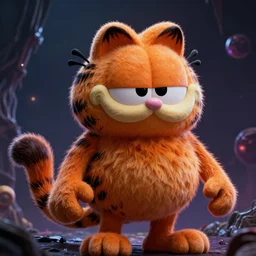 a cosmic horror evil garfield, lovecraftian horror by tim burton highly detailed, cinematic lighting, octane render, unreal engine lumen, very coherent. cinematic, hyper realism, high detail, octane render, 8 k
