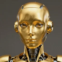 a golden enchanted robot, artificial intelligence, hightly detailed, ditigal painting, smooth, sharp, beautiful face, expressive eyes, 4k, octane render, award winning art by alex gray and hajime sorayama