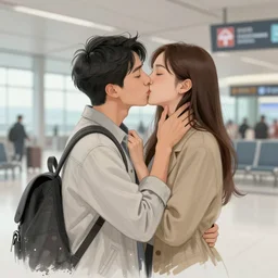 a sketch drawing, last kiss at the airport, trending on artstation
