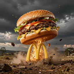 mcdonalds hamburger blows up, historical photograph
