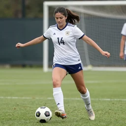 Selena Gomez playing soccer, high quality photograph