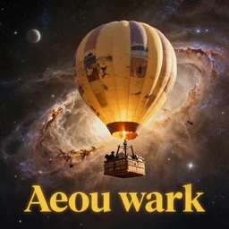 neo solar punk civilization hot air balloon carrying cargo across space time through the deep glowing nebula dust ', yellow calibri font, golden hour, photography, award - winning, hyper detailed, 4 k, smooth, sharp focus, trending