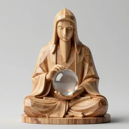 geometric meditating wizard statue constructed out of wood, holding crystal ball, architecture, made out of wood, high details, bold lineart, by vincent di fate, inking, black and white, etching, screen print, trending on artstation, sharp, high contrast, hyper - detailed, photo realism, hd, 4 k, 8 k