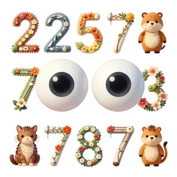 animals, tools, letters, numbers, creatures, flowers, big eyes, sharp focus, smooth, digital illustration, by mcbess, dore, symmetry, by alexander mcqueen, trending on artstation