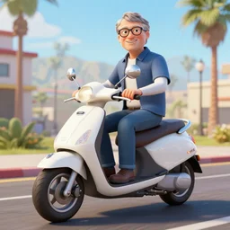 bill gates riding a 1 9 8 7 honda elite scooter in palm springs, 3 d, unreal engine,