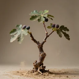 studio photography of a withered fig tree, dust particles floating in the air, texture background, highly detailed